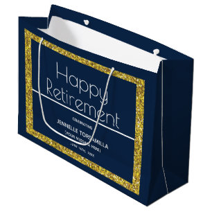 Blue Gold Glitter Retirement Party Large Gift Bag