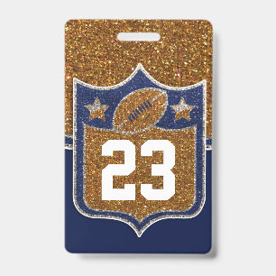 Blue & Gold Glitter School Football Team Sports ID Badge