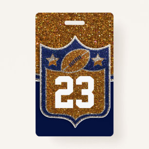 Blue & Gold Glitter School Football Team Sports ID Badge