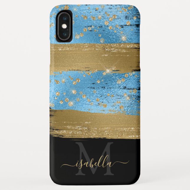 Blue Gold Glitter Script Monogrammed Case-Mate iPhone Case (Back)