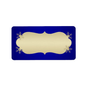 Blue, Gold Glitter Snowflakes Address Label Blank