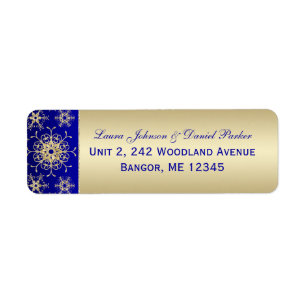 Blue, Gold Glitter Snowflakes Return Address Label