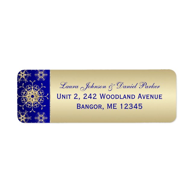 Blue, Gold Glitter Snowflakes Return Address Label (Front)
