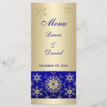 Blue, Gold Glitter Snowflakes Wedding Menu Card<br><div class="desc">This elegant and festive navy and royal blue with gold faux glitter (PRINTED) snow flakes wedding menu card matches the wedding invitation shown below. It is designed on a rack card with a glossy front, and matte finish on the back. If you would like a menu card on invitation paper...</div>