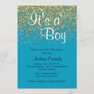 Blue & Gold Glitter Sprinkle Baby Shower Invite