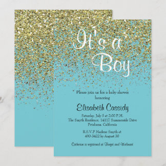 Blue & Gold Glitter Sprinkle Baby Shower Invite