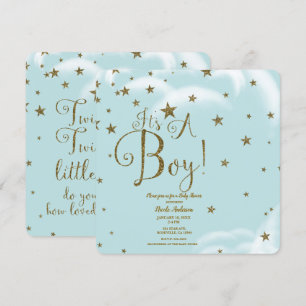 Blue & Gold Glitter Stars It's A BOY Baby Shower Invitation