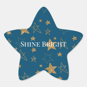 Blue Gold Glitter Stars Star Sticker
