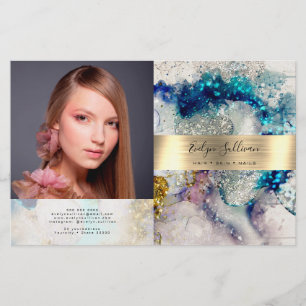 Blue gold glitter watercolor bifold brochure