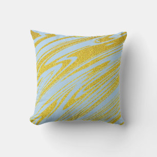Blue Gold Golden Glitter Artsy Patterns Abstract Cushion