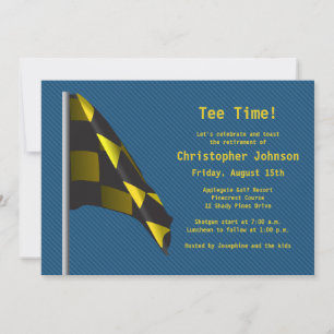 Blue Gold Golf Flag Retirement Party Invitation