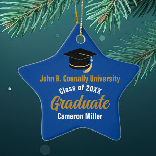 Blue Gold Graduate Custom 2025 Graduation Star Ceramic Tree Decoration