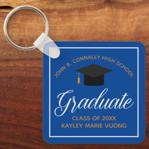 Blue Gold Graduate Custom Graduation Gift Key Ring