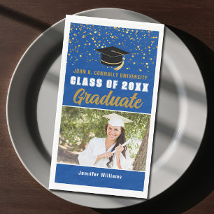 Blue Gold Graduate Photo 2026 Graduation Party Napkin