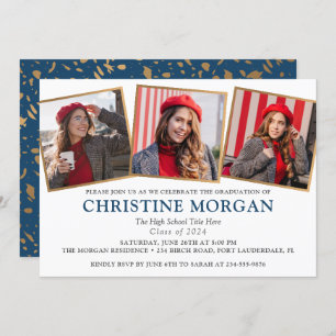 Blue Gold Graduate Photo Graduation Announcement