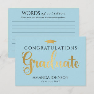 Blue Gold Graduate Words of Wisdom Graduation  Enclosure Card