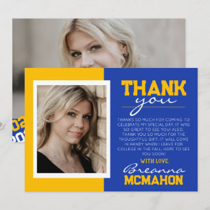 Blue & Gold Graduation 2  Photo Thank You Card