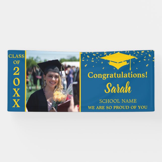 Blue & Gold Graduation Custom Photo Class Of 2025 Banner (Horizontal)