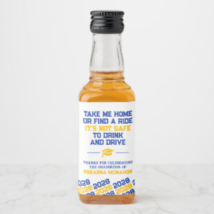 Blue & Gold Graduation Don't Drink & Drive Mini Liquor Bottle Label