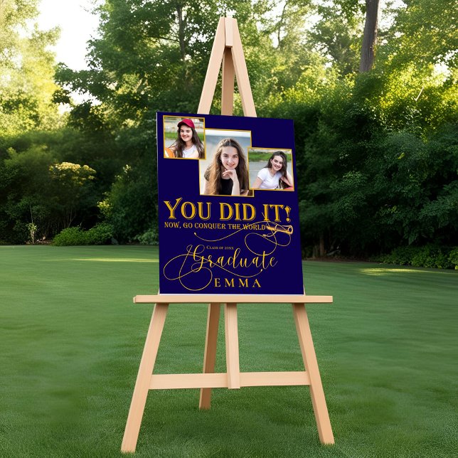 Blue Gold Graduation Multi Photo Keepsake Print (Blue Gold Graduation Multi Photo Keepsake Poster)