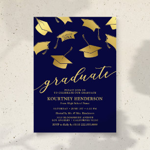 Blue Gold Graduation Party Invitations