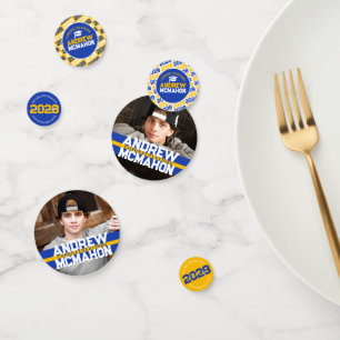 Blue & Gold Graduation Photo Personalised Party Confetti
