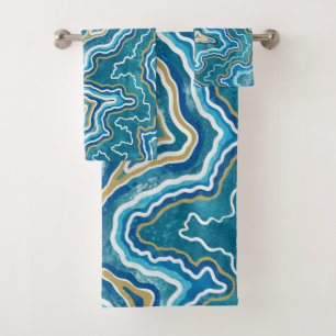 Blue Gold Graphic Agate Bath Towel Set