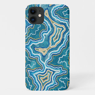 Blue Gold Graphic Agate iPhone 11 Case