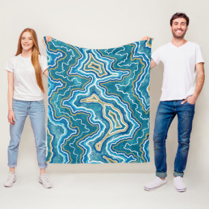 Blue Gold Graphic Agate Fleece Blanket