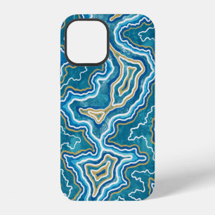 Blue Gold Graphic Agate iPhone 12 Case