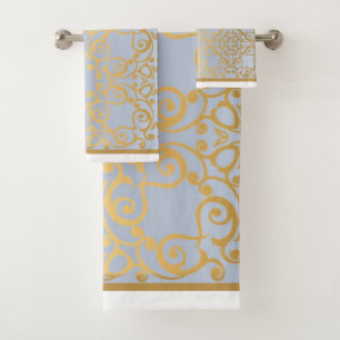 BLUE GOLD HAMPTONS STYLE BATHROOM TOWEL SET