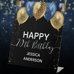Blue Gold Happy 70th Birthday Pedestal Sign