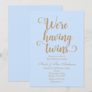 Blue & Gold Having Twins Baby Shower Invitations