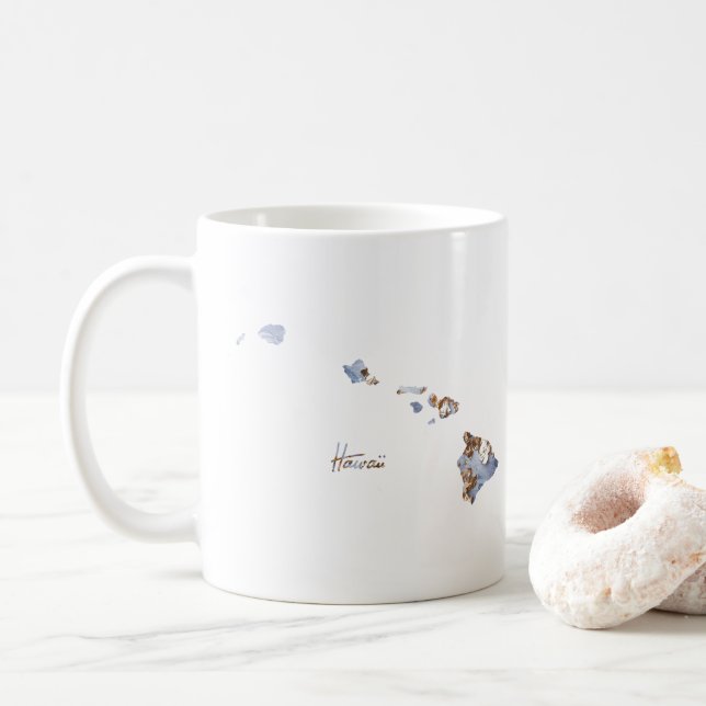 Blue & Gold Hawaii State Map Coffee Mug (With Donut)