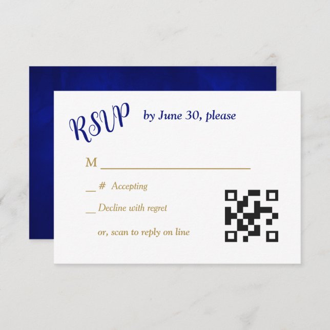 Blue Gold Hearts Christian Cross Wedding RSVP (Front/Back)