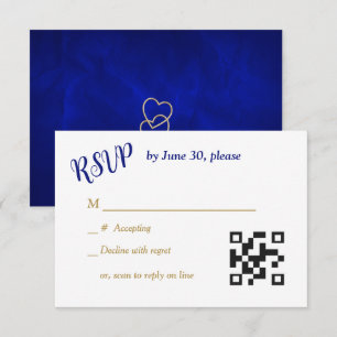 Blue Gold Hearts Christian Cross Wedding RSVP Card