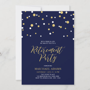 Blue & Gold   Hexagon Confetti Retirement Party Invitation