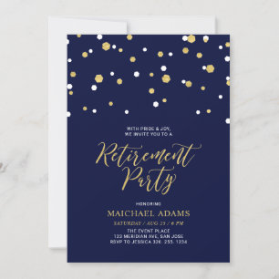 Blue & Gold   Hexagon Confetti Retirement Party Invitation