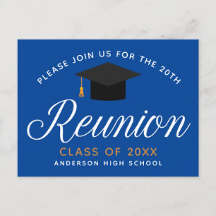 Blue Gold High School Reunion Custom Party Invitat Postcard