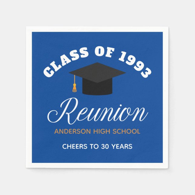 Blue Gold High School Reunion Personalised Party Napkin (Front)