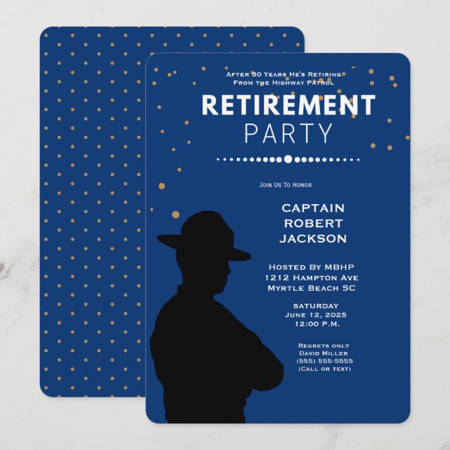 Blue Gold Highway Patrol Retirement Party   Invita Invitation (Front/Back)
