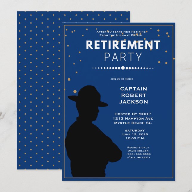 Blue Gold Highway Patrol Retirement Party   Invitation (Front/Back)