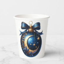 BLUE & GOLD HOLIDAY CHRISTMAS MOON AND SNOWFLAKES