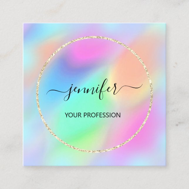Blue Gold Holograph Professional Makeup Beautique Square Business Card (Front)