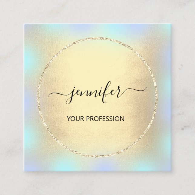 Blue Gold Holograph Professional Makeup Glitter Square Business Card (Front)