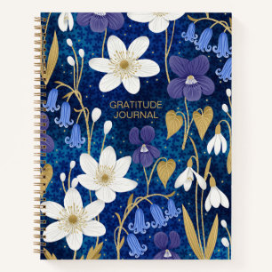 Blue & Gold Illustrated Floral Gratitude Journal