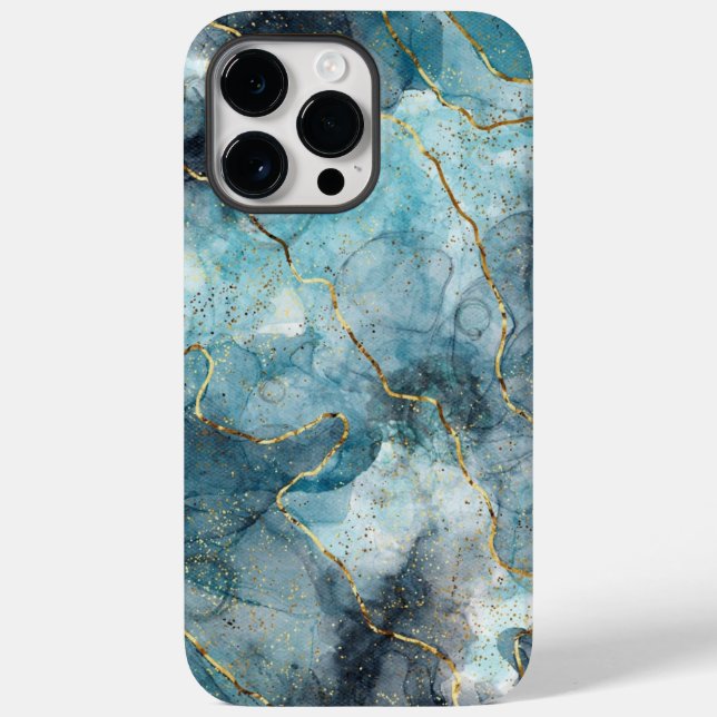Blue Gold Illustrated Marble Case-Mate iPhone Case (Back)