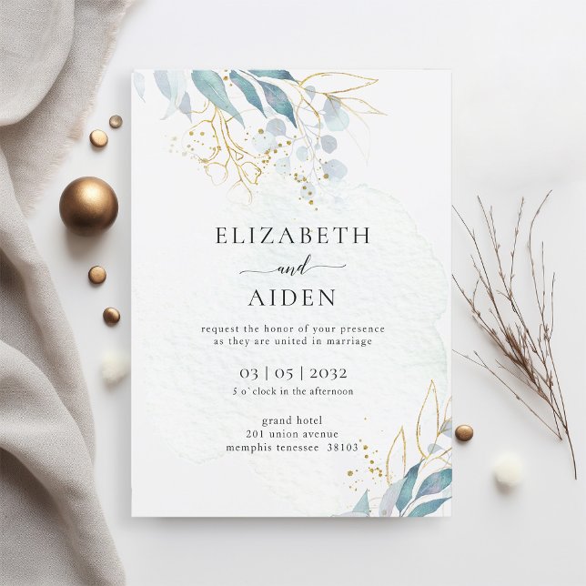 Blue Gold (Imitat) White Wedding Collection Invitation (Creator Uploaded)