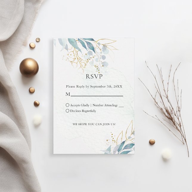Blue Gold( Imitat ) White Wedding Collection RSVP Card (Creator Uploaded)