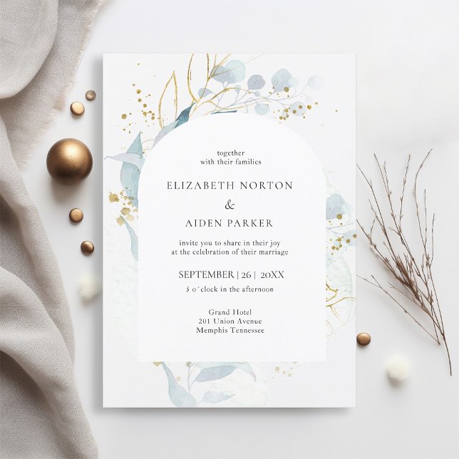 Blue Gold (Imitate) Watercolor Wedding Collection Invitation (Creator Uploaded)
